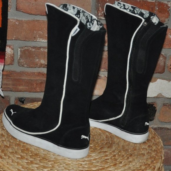 Puma Black & White Suede Tall Calf Zip-up High Top Sneaker Boots US 7, EUR 37.5 - Picture 6 of 12